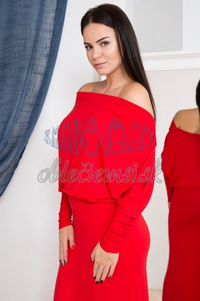 dlhé šaty s vodopádovým výstrihom – červená 3