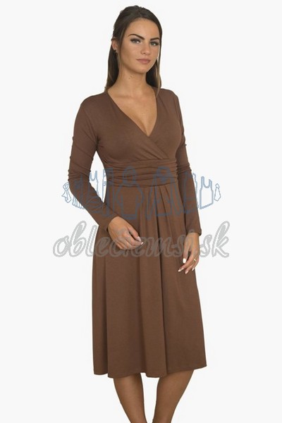 áčkové balnené šaty s riasením – hnedá 1