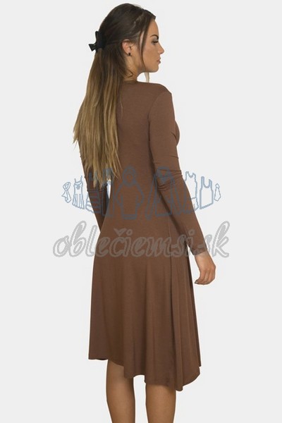 áčkové balnené šaty s riasením – hnedá 2